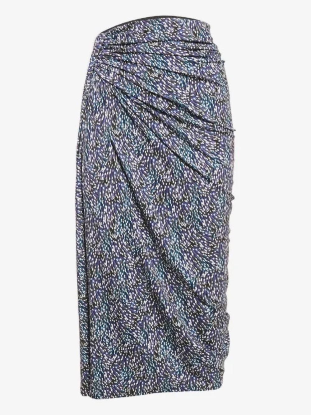 Ruched Midi Pencil Skirt in Black and Blue Speckle